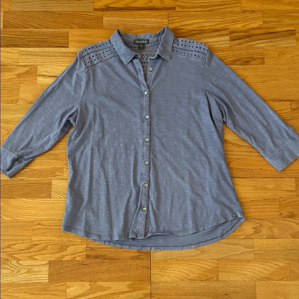 Eddie Bauer Button-Up Polo Shirt with Lace Detail
